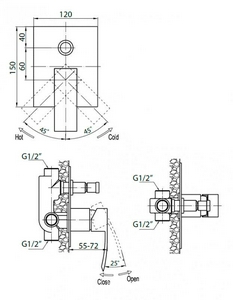Смеситель для душа, встраиваемый в стену, с переключателем, (цв. хром),  ZZ Cezares Quattro QUATTRO-VDI-01