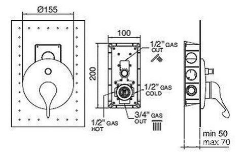 Смеситель для душа, встраиваемый в стену, с переключателем, (цв. хром)  ZZ 3M Piccadilly 2149 CC