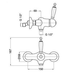 Смеситель для душа, (цв. хром, ручка цв. белый),  ZZ Gaia Canterbury RB6338 CR
