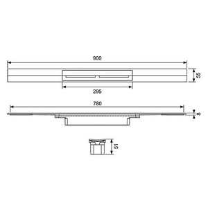 Профиль д/дренажа душа, 900х55мм, укорачиваемый, монтаж на плиточный клей над бетонной стяжкой, БЕЗ сифона арт.673002, (цв.сатин),Тесе ZZ Tece Tecedrainprofile 670900