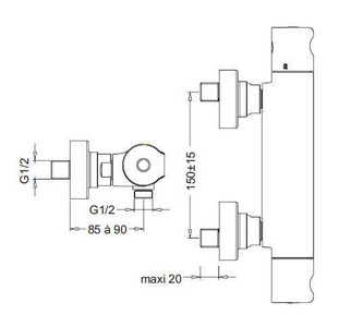 Смеситель термостатический настенный для душа, хром KL Jacob Delafon Singulier E10872-CP