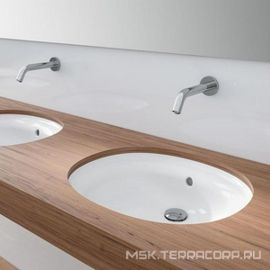 Раковина встраиваемая в столешницу снизу, овальная 540х450хh172мм, без отв.д/смесит, с переливом, крепёж в компл., CeFiONtect,  ZZ Toto Public LW764Y#XW