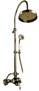 Смеситель для душа, со стационарным верхним душем 30см, лейка, шланг, кронштейн в компл., (цв. бронза, ручка цв. белый),  ZZ Gaia Canterbury RB6336/С30 BR