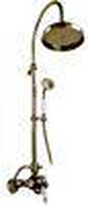 Смеситель для душа, со стационарным верхним душем 30см, лейка, шланг, кронштейн в компл., (цв. бронза, ручка цв. белый),  ZZ Gaia Canterbury RB6336/С30 BR