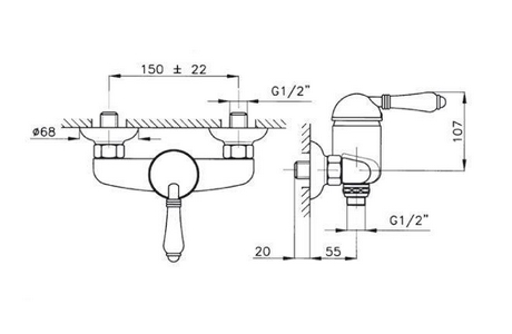 Смеситель для душа, (цв.Tuscan brass темная бронза, ручка El Capitan),  ZZ Nicolazzi Classico 3405 TB 75