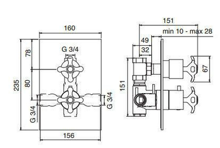 Смеситель для душа, термостат, встраиваемый в стену, (цв.бронза) Nuova Retro ZZ 3M Nuova retro 4187 UU