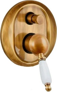 Смеситель для душа, встраиваемый в стену, с переключателем, (цв.бронза, ручка цв.белый),  ZZ Cezares Elite ELITE-VDIM-02-Bi