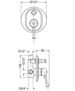 Смеситель для душа, встаиваемый в стену с переключателем, (цв. бронза),  ZZ Gaia Aston RB 6472 BR
