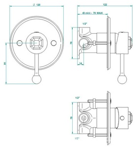 Смеситель для душа, встр.в стену (цв.бронза (Bronze brillant))  ZZ THG Art Deco A55-D01-6540