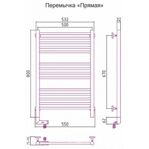 Полотенцесушитель " 2.0" 800x500 мм, прямая перекладина, электрический, пульт справа, в компл. 4 телескоп.кроншт. цвет хром XX Сунержа Богема 00-5205-8050