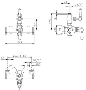 Термостат  для душевой стойки (цв.Ottone Grezzo латунь матов., ручки  ), Nicolazzi ZZ Nicolazzi Teide Four 4917 OG 45