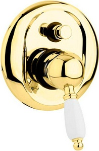 Смеситель для душа, встраиваемый в стену, с переключателем, (цв.золото, ручка цв.белый),  ZZ Cezares Elite ELITE-VDIM-03/24-Bi