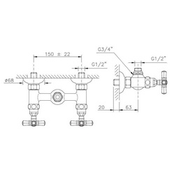 Смеситель для душа двухвентильный, (цв.гальван.золото, ручки Crystal lever 17), Teide ZZ