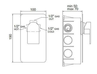 Смеситель для душа, встраиваемый в стену, (цв. чёрный/хром),  ZZ 3M Ran 2208 NC