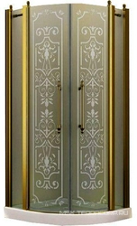 Душевое ограждение, 1/4 круга, R550, 900х900хh1950мм, 2 расп.двери с 2 неподв.сегм., (профиль цв. золото, стекло 6мм прозр.с матов.рис), Malme ZZ