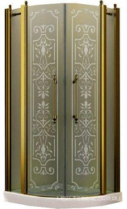 Душевое ограждение, 1/4 круга, R550, 900х900хh1950мм, 2 расп.двери с 2 неподв.сегм., (профиль цв. золото, стекло 6мм прозр.с матов.рис),  ZZ Romance Collection Malme ML.R1.90.TGFP G КЛАССИКА