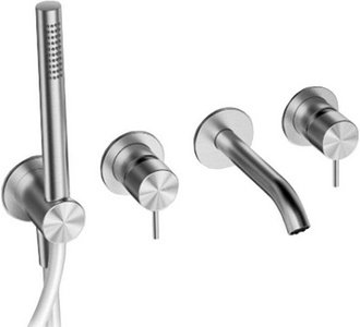 Смеситель для ванны, встраив.в стену, излив 160мм, шланг цв.белый, лейка в компл, БЕЗ внутр.части арт.3300 i401 AB0, (цв.нерж.сталь),  ZZ Zazzeri Z316 3300 i401 AA0