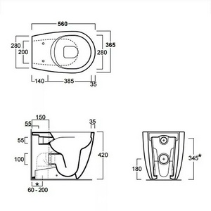 Унитаз 56х36,5см,приставной,монтаж с встр. в стену бачком или бачком арт.СЕ09/D 20,безободковый,(без сиденья), БЕЗ крепежа к полу арт.F 88,  ZZ Simas Vignoni VI 01