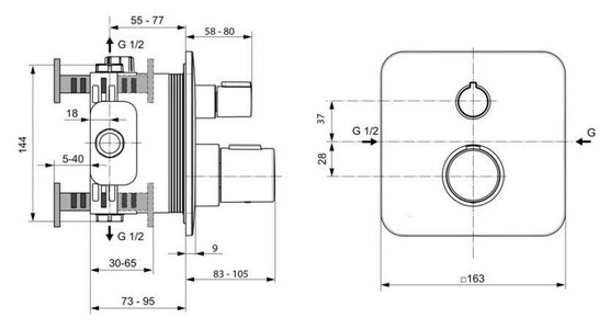 Смеситель для душа, термостат, встраиваемый в стену, БЕЗ встраиваемой части арт.A1000NU, (цв.хром),  ZZ Ideal Standard Tonic II A6344AA