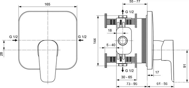 Смеситель для душа, встраиваемый в стену, БЕЗ встраиваемой части арт.A1000NU, (цв.хром), Ceraplan lll ZZ Ideal Standard CeraPlan A6114AA