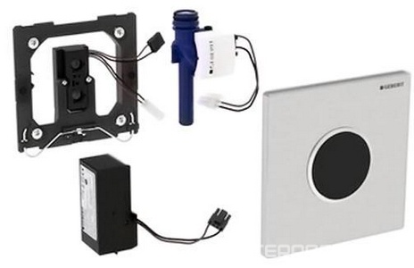 Клавиша смыва, ИК датчик с пнев/прив, раб. от батарей 1,5 В (AA), (для монт.элем. д/писсуара арт.111.616.00.1), (металл, цв. хром) HyTronic,  ZZ Geberit Samba 116.031.21.5