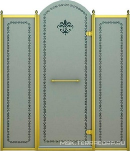 Дверь в нишу 1300x2118мм, (1275-1325)xh2118, с двумя неподв. сегмен, "Правая" петли прав,(вход 560мм), (стек/мат с прозр/узор, 8мм, фурн/зол), ZZ Cezares Retro RETRO-B-13-130-PP-G-R