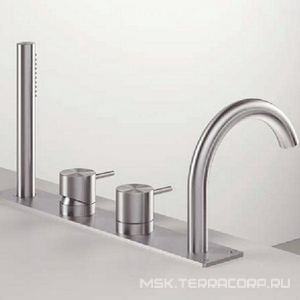 Смеситель для ванны, встраиваемый в борт на 4 отв., лейка,шланг, розетка, внутр часть в компл., (цв.нерж.сталь),  ZZ Zazzeri Z316 3300 N498 A00