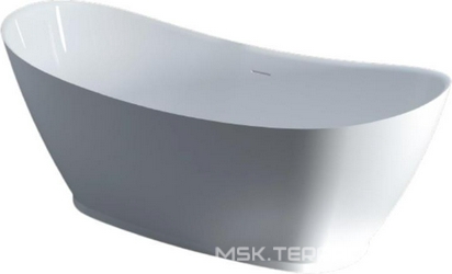 Ванна 1850х780хh680мм, отдельност, литой камень S-Sense, матовый цв.белый, нажимной слив камень в цв.ванны, Noemi 185 XX