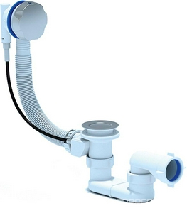 Слив-перелив для ванны, полуавтомат, стандатный, длина гофры 520мм, ручка перелива и пробка слива пластик цв.хром в компл., Cezares ZZ Cezares Универсал CZR-STP1-01