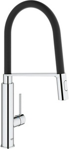 Смеситель для кухни  с гибким изливом, БЕЗ донного клапана, цв. хром/черный ZZ Grohe Concetto 31491000