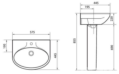 Раковина "", 575x445x220 мм, с 1 отв., без комплекта крепежа, белый Sanita Самарский WB.PD/Samarsky/57-C/WHT.G/S1 (SMRSAWB01)