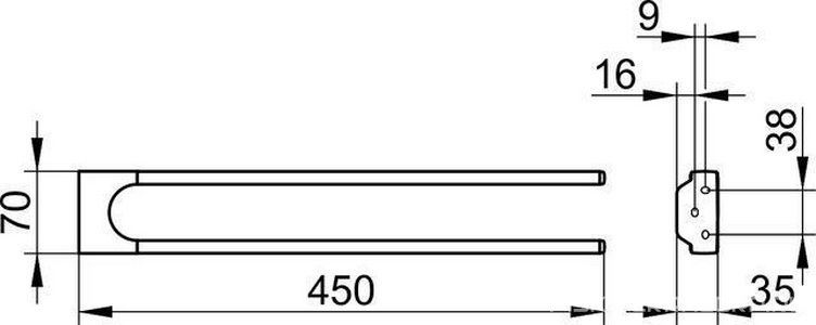Полотенцедержатель двойной торцевой 450мм, (цв. хром),  Keuco Moll 12718 010000
