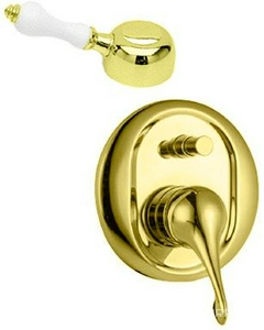 Смеситель для душа, встраиваемый в стену, с переключателем, (maniglia PL / рукоятка с пластик. вставкой белого цвета), (цв.золото)  ZZ 3M Piccadilly 2149  DD + maniglia PL  DD