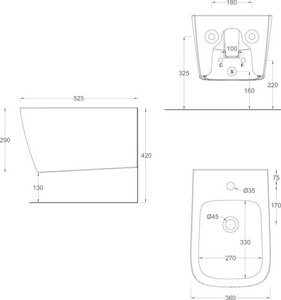 Биде подвесное 36х52см, крепёж в компл., (цв.белый),  ZZ ArtСeram A16 ASB001 01; 00