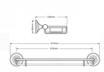 Полочка стеклянная с бортиком 474х160мм, (цв. бронза),  ZZ Gaia Lincoln AHLN14 BR