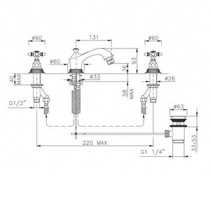 Смеситель для биде, на 3 отв., с д/к, (цв.гальван.золото, ручки 36),  ZZ Nicolazzi Impero 1215 GB 36