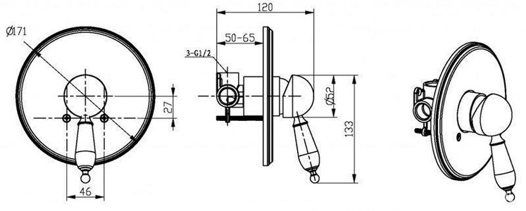 Смеситель д/душа встраиваемый Provanse Ripresa, однорычажный с установочным комплектом, бронза ZZ Boheme Provance 365