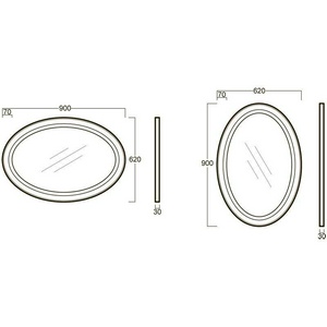 Зеркало 900х620мм, овальное, в раме, верт./гориз. монтаж (цв. белый глянец),  KL Simas Lante LAS1 bianco
