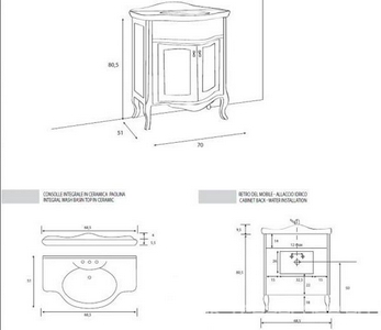 База под раковину, 63х49хh80,5см c 2 расп.дверьми, (БЕЗ раков. арт.PA70 или арт.RET73KE), (цв.Noce)  ZZ Cezares Laura LA70.01A Noce
