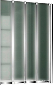 Штора на ванну, 4-х секционная, складная, 1000хh1400мм, "Левая", (стекло текстур. Punto 5мм, фурнит. цв.хром),  ZZ Cezares Pratico PRATICO-V-4-100/140-P-Cr-L