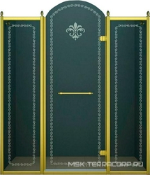 Дверь в нишу 1500x2118мм, (1475-1525)x2118, с двумя неподв. сегмент, "правая" петли справа(вход 600мм), (стек/проз с мат/узор, 8мм, фурн/зол),Retro ZZ
