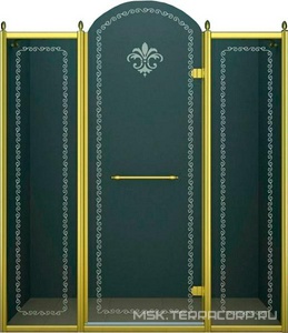 Дверь в нишу 1500x2118мм, (1475-1525)x2118, с двумя неподв. сегмент, "правая" петли справа(вход 600мм), (стек/проз с мат/узор, 8мм, фурн/зол), ZZ Cezares Retro RETRO-B-13-150-CP-G-R