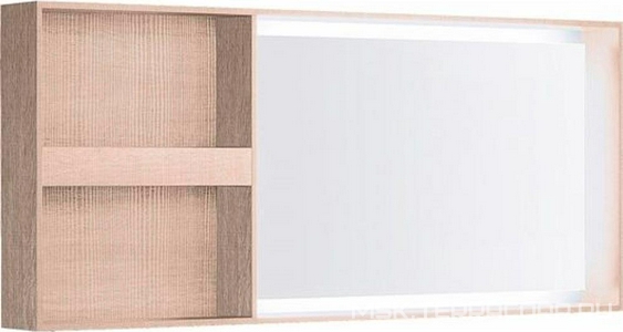 Зеркало 1334х584х140мм, в раме, с открытым отделением для хранения слева/справа, со светодиодной LED 12V / 29,5W подсвет по контуру, (цв. свет дуб) ZZ Geberit Citterio 500.571.JI.1