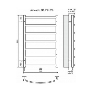 Полотенцесушитель "", 500*800 мм, 7 перекладин, подключение 1/2 х 3/4, установочный набор в комплекте Fenix L L 500/800, П7
