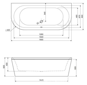 Ванна 180х80хh40(55,5)см, пристенная, (БЕЗ панели арт.METAURO-wall-180-SCR и мет.каркаса арт.METAURO-MF, (акрил),  ZZ Cezares Metauro METAURO-wall-180-80-40-W37