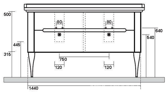 Тумба подвес., для устан. под 2-ю раков. 150см. арт.4143 хх, 1 выдв.ящик, 1откидн.дверь, без ножек, крепёж в компл., (цв.бордовый),  ZZ Kerasan Waldorf 919153