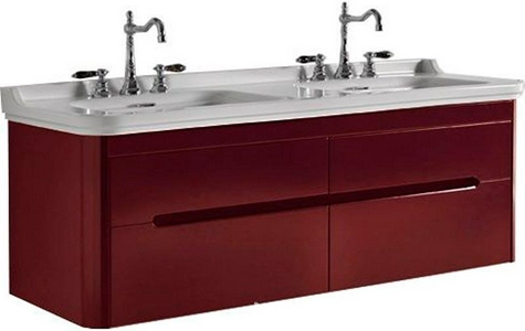 Тумба подвес., для устан. под 2-ю раков. 150см. арт.4143 хх, 1 выдв.ящик, 1откидн.дверь, без ножек, крепёж в компл., (цв.бордовый),  ZZ Kerasan Waldorf 919153