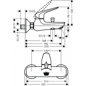 Смеситель для ванны, (цв.хром),  Hansgrohe Novus 71040000