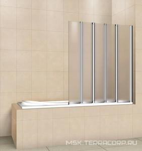 Штора на ванну, 5-ти секционная, складная, 1200хh1400мм, крепление справа, (стекло текстур. Punto 5мм, фурнит. цв.хром),  ZZ Cezares Pratico PRATICO-V-5-120/140-P-Cr-R