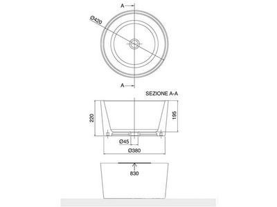 Раковина накладная на столешницу, круглая, 42х42хh22см, без отв.д/смесителя,   ZZ Scarabeo Bucket 8807